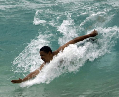 Obama bodysurfing